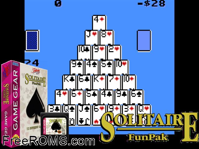 Solitaire Funpak Game Gear game showing 3D box cover and gameplay screenshot
